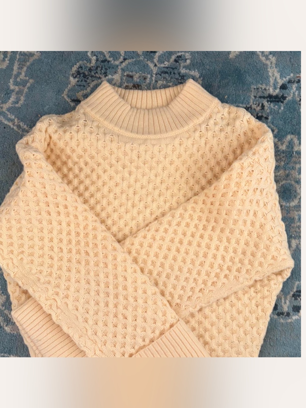 Jcrew Cream yellow honeycomb Knit Mock Neck Sweater